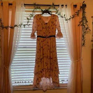 Wynsum Pink Floral Ruffled High Low Dress